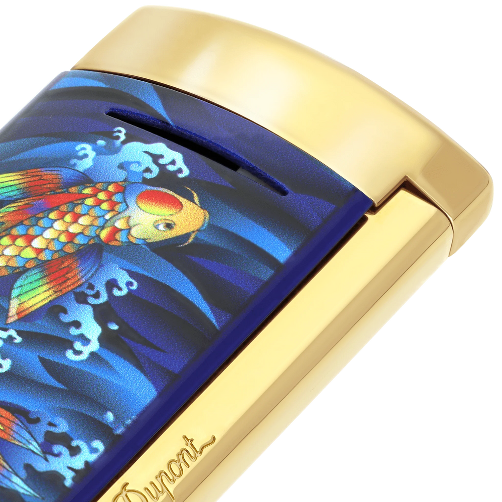 S.T. DUPONT Minijet Golden Koi Fish Blue Lighter/Briquet 010897KF