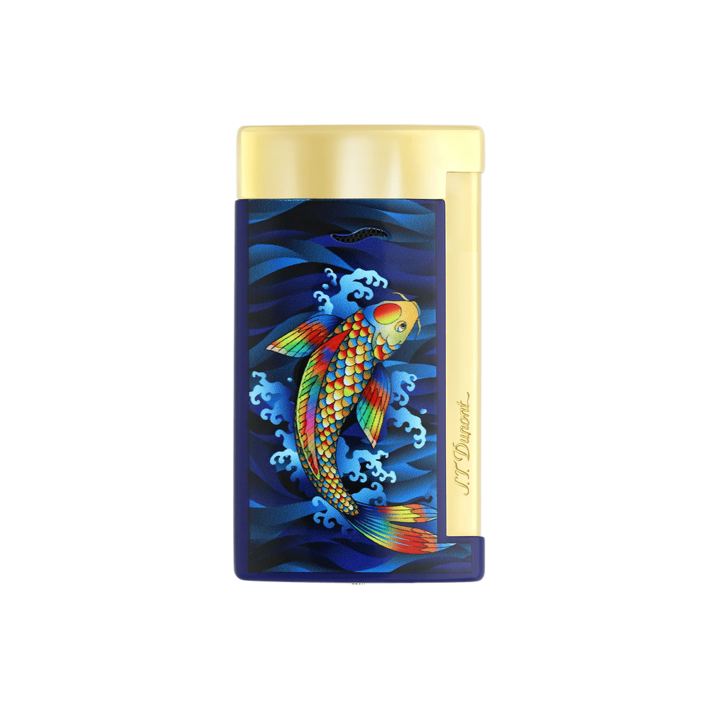 S. T. DUONT Slim 7 Golden Koi Fish Blue Koi Fish Lighter/Briquet 027797KF