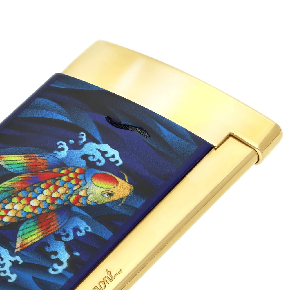 S. T. DUONT Slim 7 Golden Koi Fish Blue Koi Fish Lighter/Briquet 027797KF