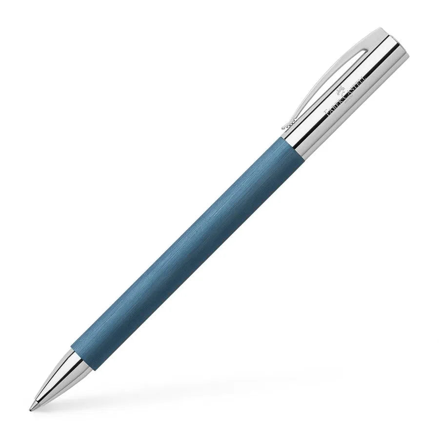 The clean lines and selected materials of these slim writing implements make an excellent impression. They are distinguished by clear-cut visual design combined with professional functionalism.  Calm and confidence in decent blue Barrel made of brushed precious resin End cap and tip made of chrome-plated polished metal Spring-loaded clip made of chrome-plated polished metal Equipped with twist mechanism Fitted with a black large-capacity refill