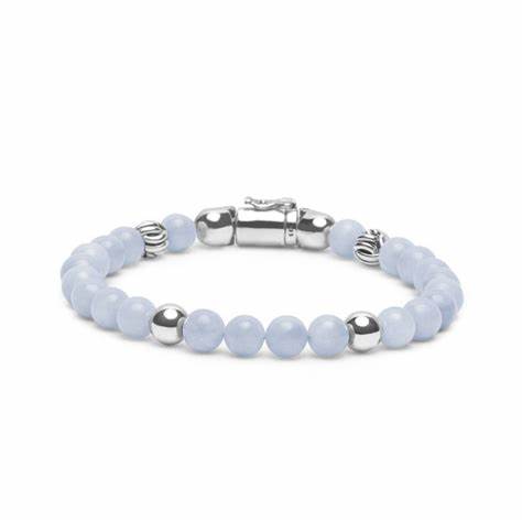 Spirit Beads Mini bracelet, Blue Lace Agate, Sterling Silver