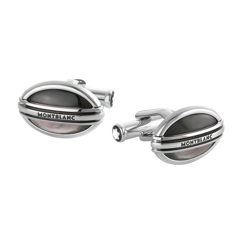 Montblanc cufflinks, Stainless steel with grey mother of pearl