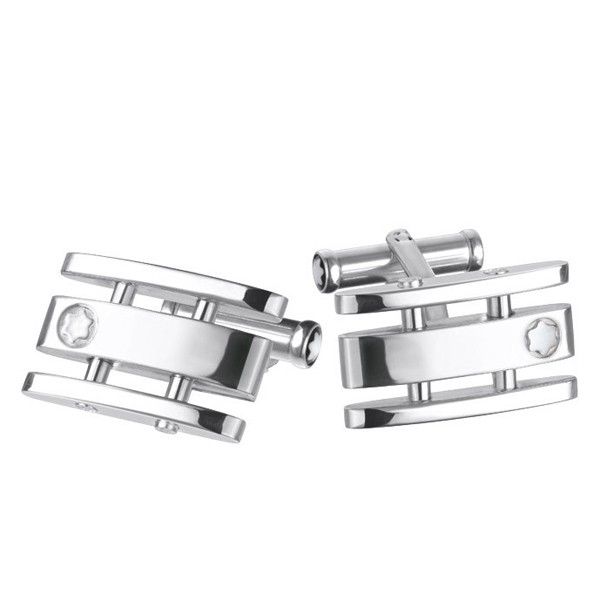 Montblanc silver cufflinks, skelleted 3 rings, rectangular 103144