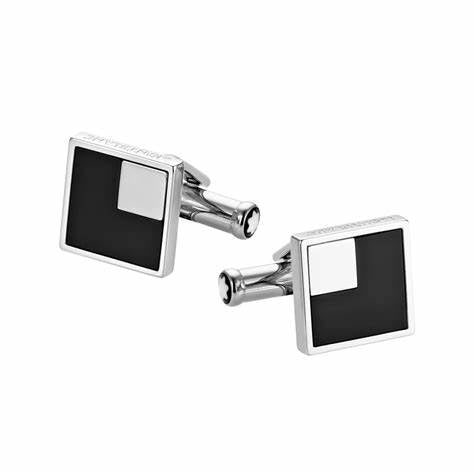 Montblanc square cufflinks, stainless steel and onyx 111305