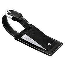 Luggage Tag in Black Grained Calf Leather