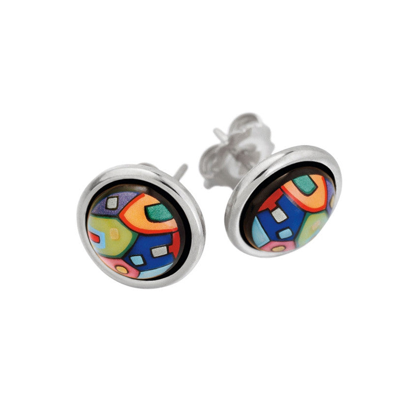 Cabochon Earrings, Hundertwasser, Street River